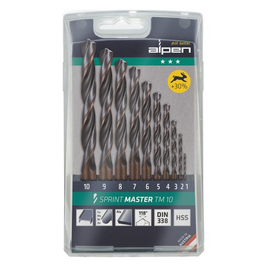 ALPEN Hss Sprint Drill Bit Set 10 Piece 1-10 X 1.0